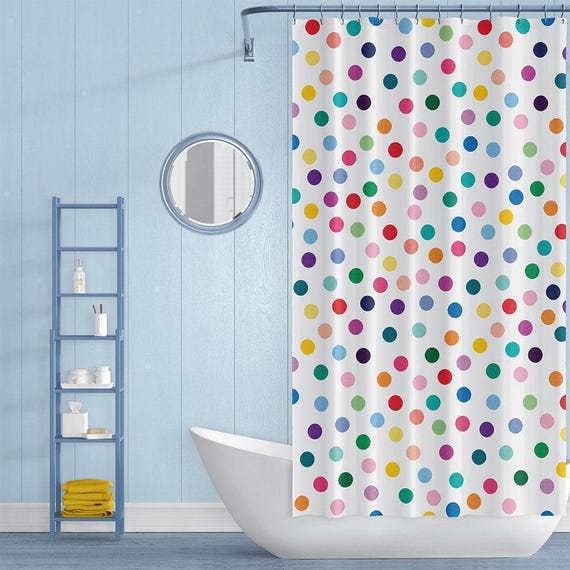 Kids Shower Curtain Polka Dot Design: Colorful Modern Bathroom Decor, Waterproof Polyester | Mold Resistant, Quick Drying | 72x72 Inches