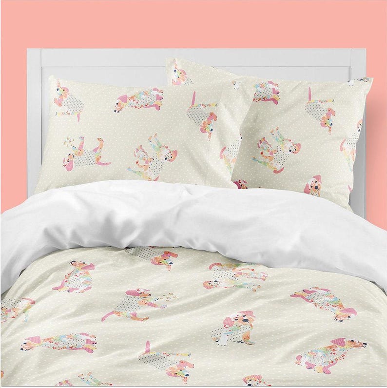 Toddler Girl Bedding Puppy Dog Print: Playful Puppy Design - Microfleece Comforter, Pillowcase & Fitted Sheet Set, Easy Care image 1