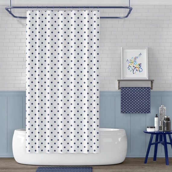 Navy Polka Dot Shower Curtain Bathroom Decor Blue Navy Polka Dot Shower Curtain, Polka Dot Shower Curtain