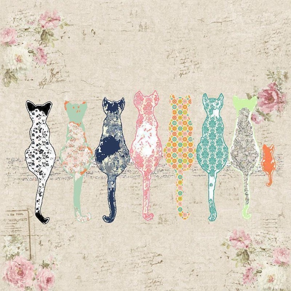 Cat Shower Curtain: Shabby Chic Rose Motif - Extra Long, Textured Polyester, Mold Resistant Bathroom Decor