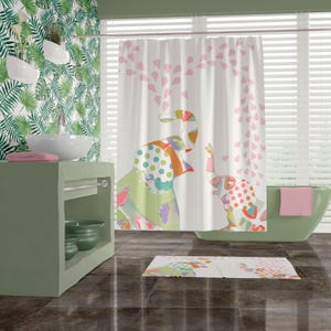 Pink Elephant Kids Shower Curtain: Fun Children's Bathroom Decor image 1