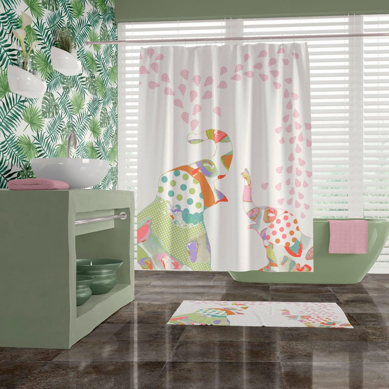 Pink Elephant Kids Shower Curtain: Fun Children's Bathroom Decor image 1