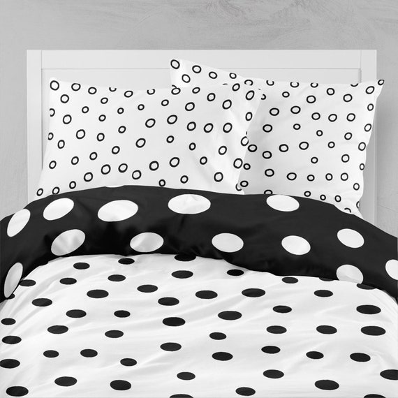 Black And White Polka Dot Reversible Duvet And Bedding Set Etsy