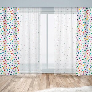 Colorful Polka Dot Kids Curtains: Sheer or Blackout Panels, Nursery Playroom Decor | Polyester Fabric, Light Control | Multiple Sizes