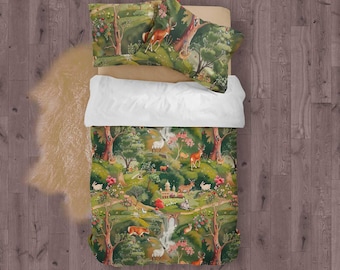 Woodland Animal Bedding Set: Kids Cotton Duvet Cover (Twin, Full, Queen, King)