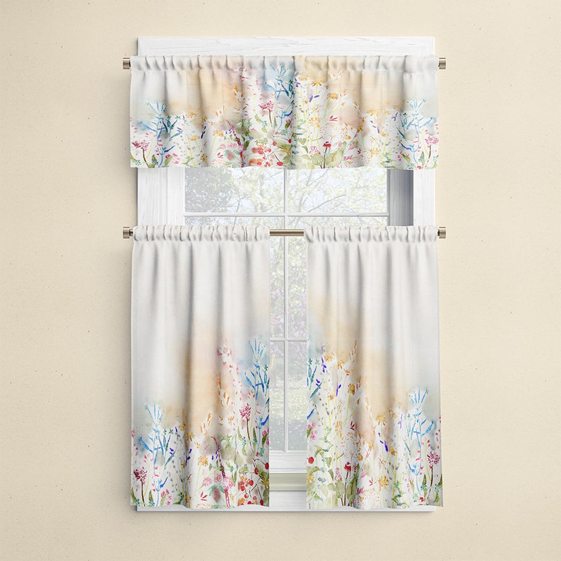 Floral Window Curtain Valance With Watercolor Wildflowers for Etsy