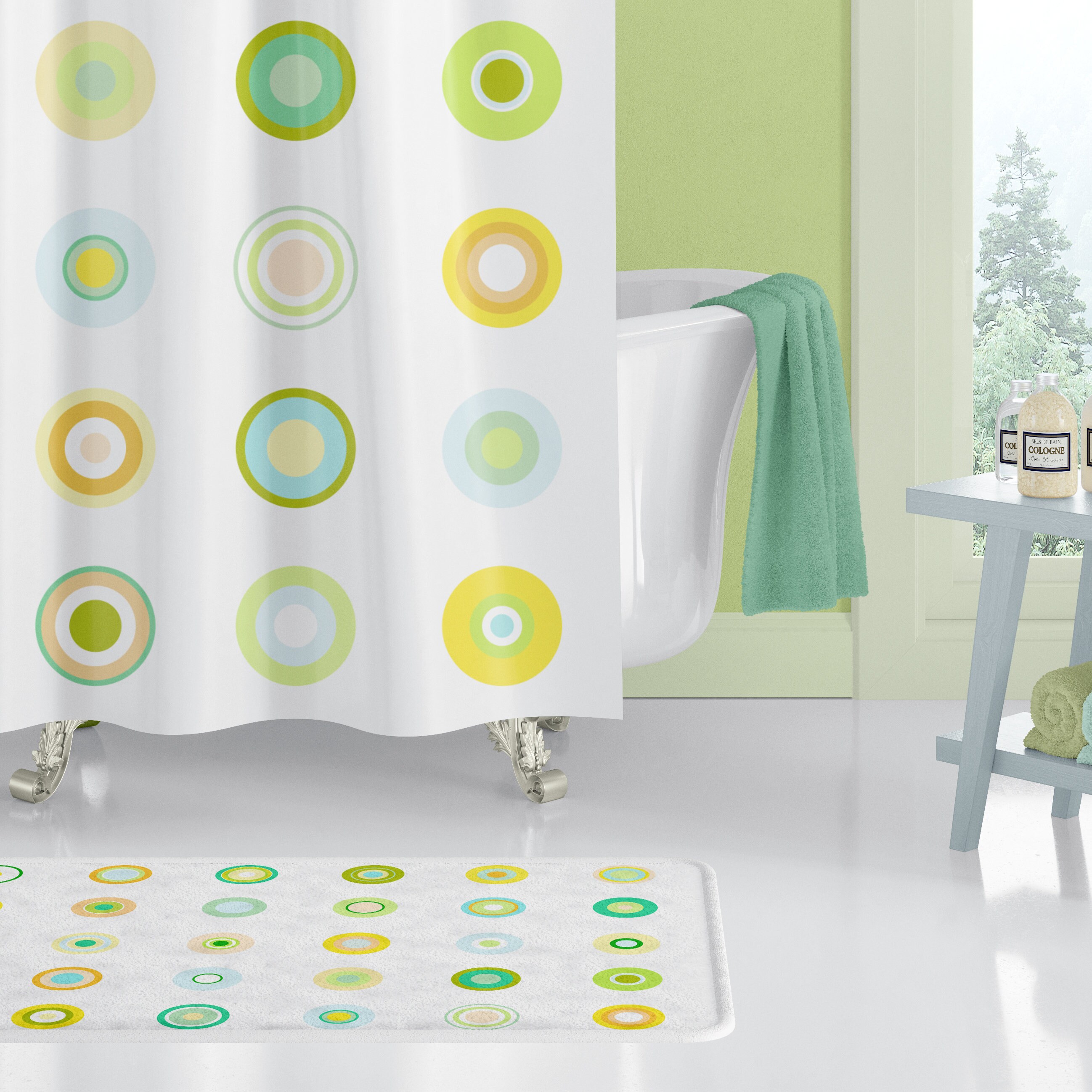 Gender neutral geometric circles shower curtain. Yellow & Etsy