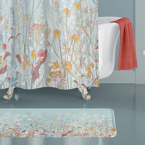 Wildflower Botanical Shower Curtain: Whimsical Cottagecore Bath Decor