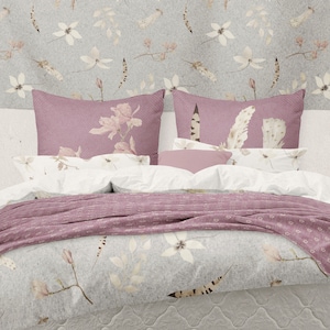 Floral Feather Print Duvet Cover: Boho Cotton Bedding