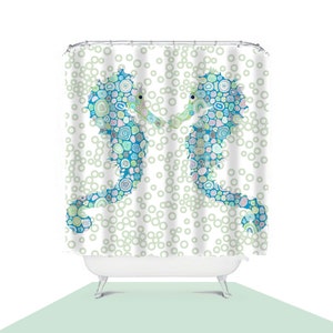 Blue Seahorse Kids Shower Curtain – Extra Long Bathroom Decor