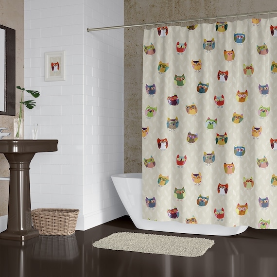 Kids Bathroom Shower Curtain With Woodland Owls for a Shared