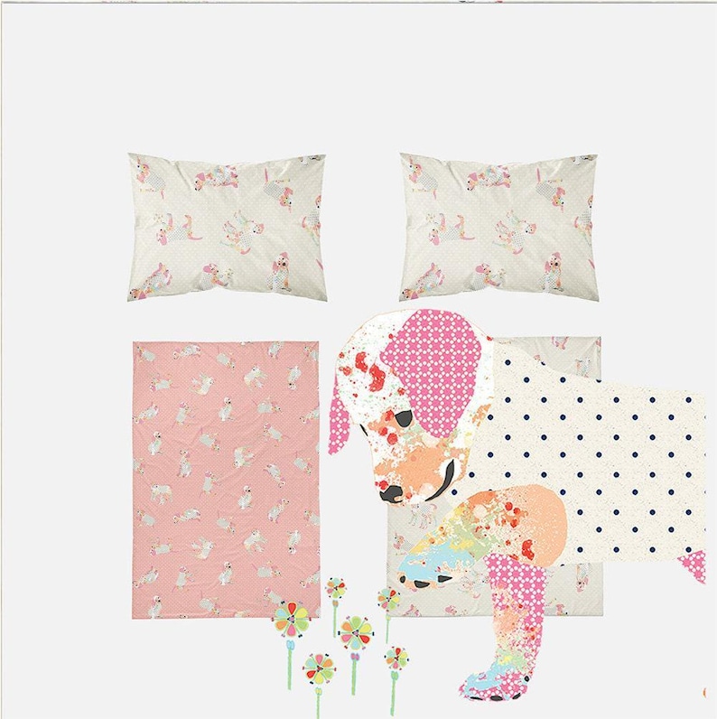 Toddler Girl Bedding Puppy Dog Print: Playful Puppy Design - Microfleece Comforter, Pillowcase & Fitted Sheet Set, Easy Care image 2