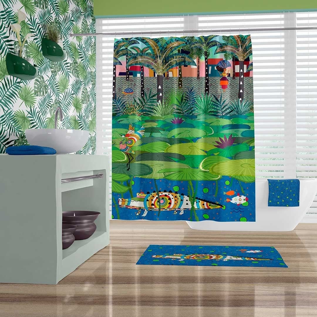 Toddler Boy Shower Curtain Set. Kids Bathroom Decor. Crocodile Decor