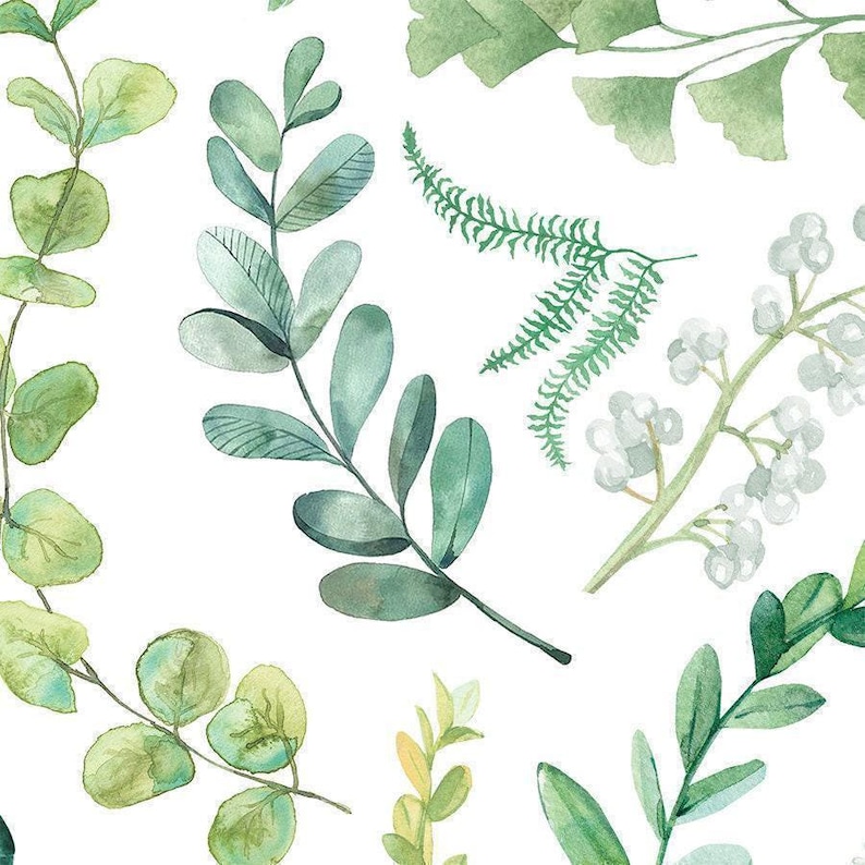 Leafy Green Botanical Shower Curtain Set - Floral Farmhouse Bath Decor - Mold Resistant, Quick Dry Fabric, Multiple Size Options image 2