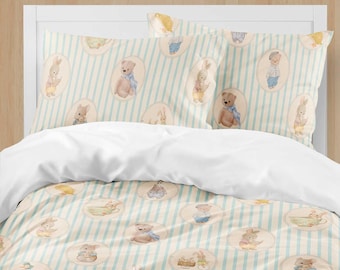 Kinderbettwäsche-Set Jungen Bettbezug Twin, Voll, Königin, König mit blauen Baumwollkissenbezügen