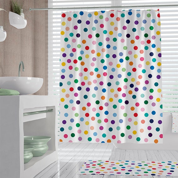 Colorful Polka Dots Bath Mat Bathroom Set. Kids Bathroom Decor