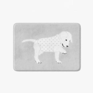 Dog Bath Mat Memory Foam BathMat Gray And White Puppy Bathroom Soft Non-Slip Cute Bath Rug Washable Animal Bath Mat Kids
