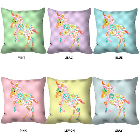 Pastel Zebra Throw Pillow: Whimsical Nursery Decor, Soft Polyester (Insert Included)