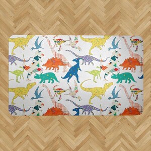Dinosaur Play Mat Colorful Nursery Rug: Soft Poly Chenille, Toddler Boys Room Decor | Large Sizes, USA Crafted, Imaginative Design
