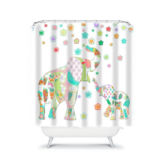 Elephant Shower Kids Shower Curtain Colorful Shower Curtains Etsy