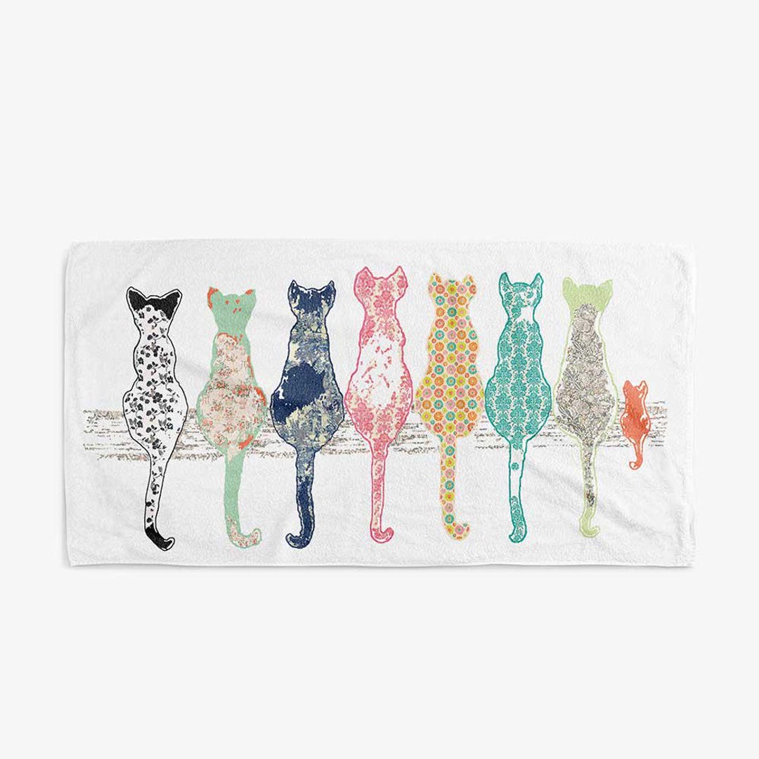 Cat Towels With Black & White Floral. Bath Towels and Hand Towels With ...