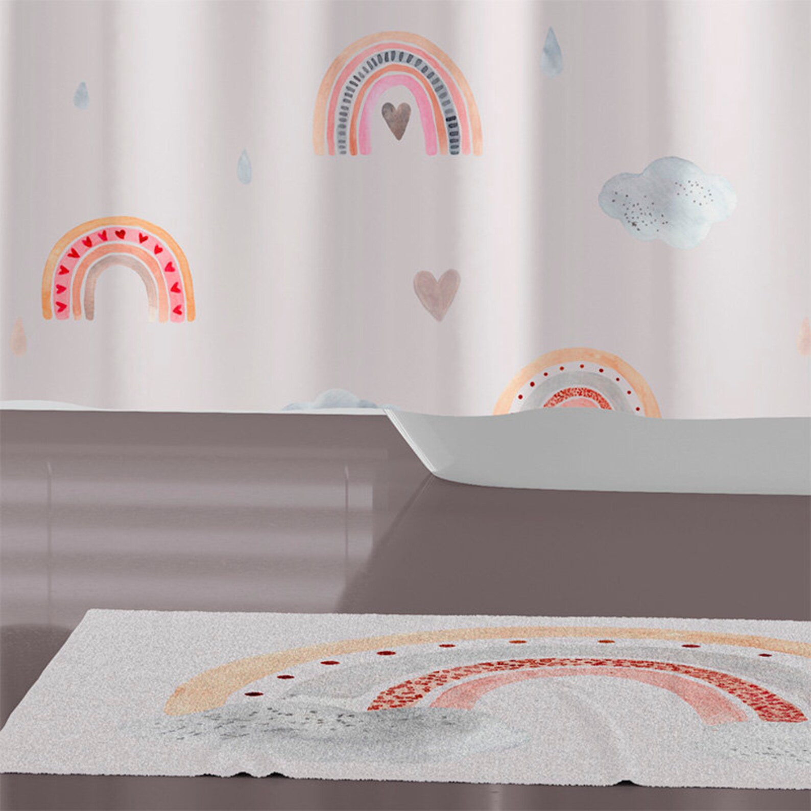 Rainbow Shower Curtain Peach Bathroom Decor for Kids With Etsy