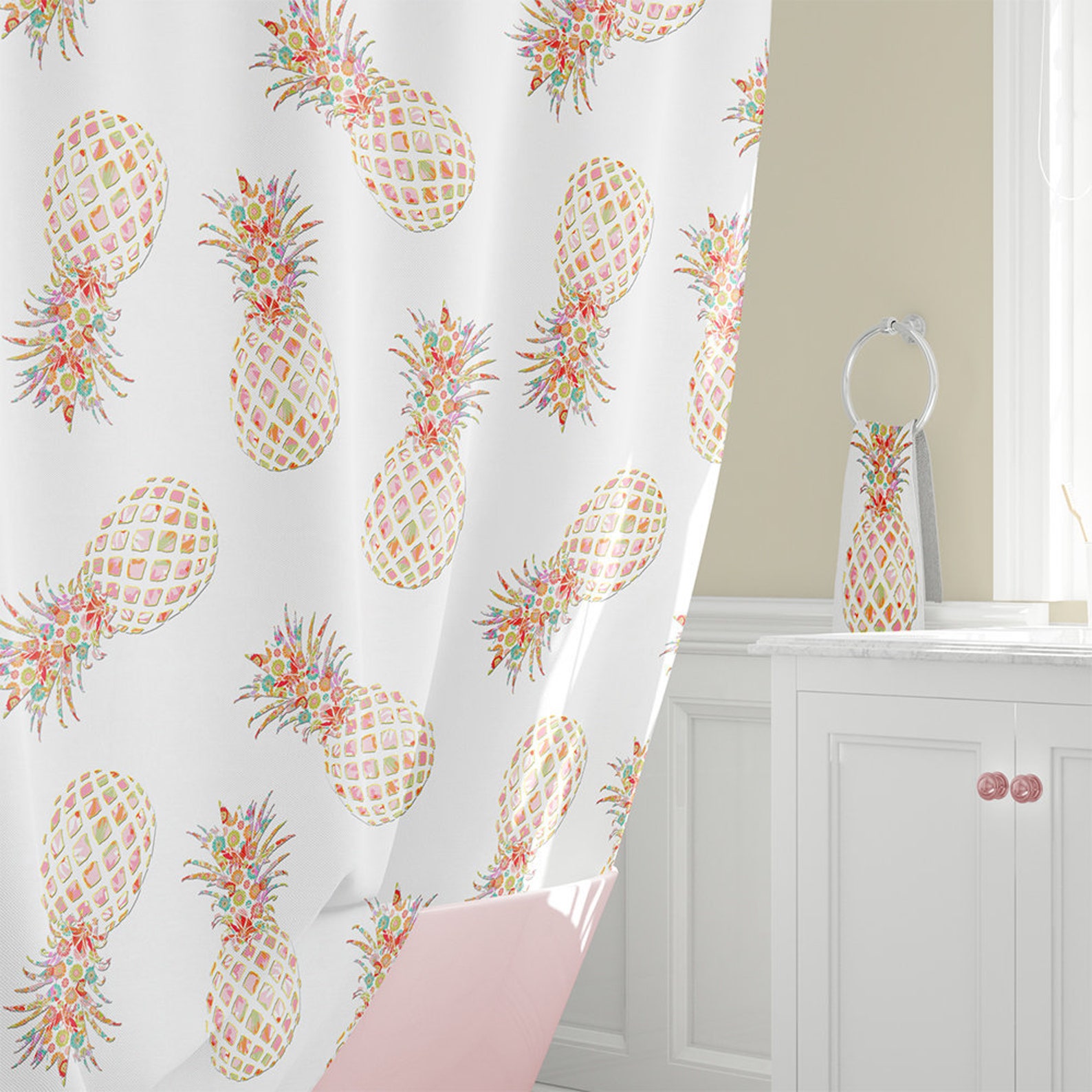 Pineapple Shower Curtain Gender Neutral Tropical Bathroom Etsy