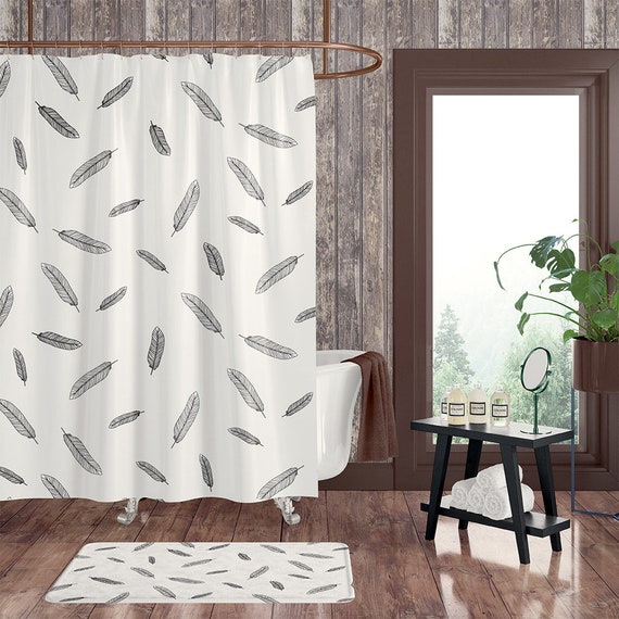 White Feather Shower Curtain Boho Chic, Boho Chic Shower Curtains
