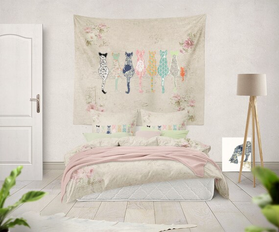 Shabby Cottage Chic Fl Bedding With Cat Duvet Bed Sheets