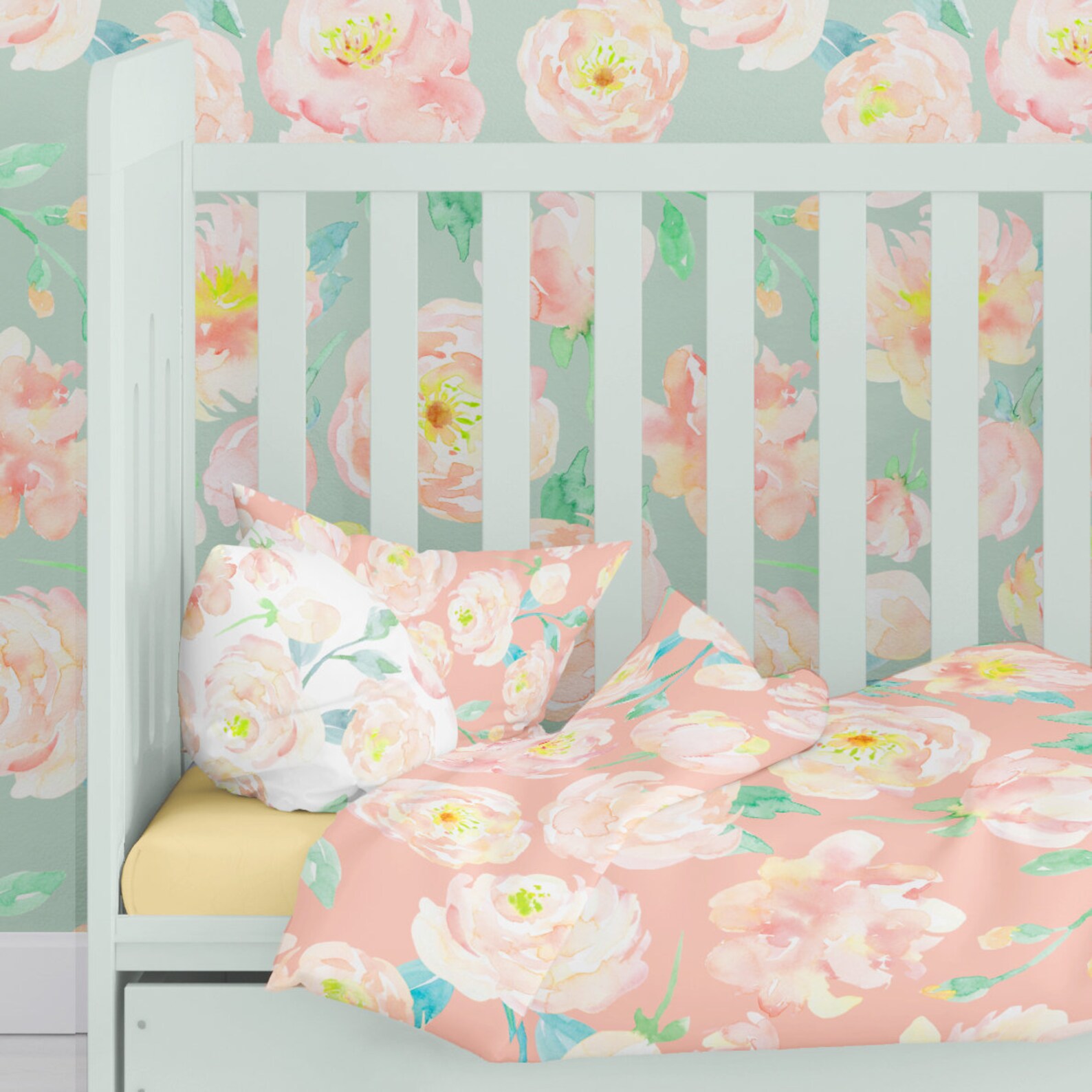 Apricot peach floral girls bedding set. Baby Nursery Duvet or Etsy