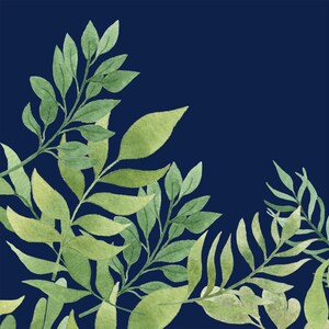 Navy Blue Leafy Shower Curtain: Tropical Watercolor Pattern, Eco-Friendly Fabric | Mold Resistant, Machine Washable | Multiple Sizes image 2