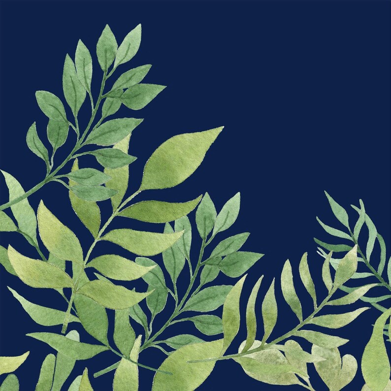 Navy Blue Leafy Shower Curtain: Tropical Watercolor Pattern, Eco-Friendly Fabric | Mold Resistant, Machine Washable | Multiple Sizes image 2
