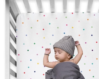 Polka Dot Crib Sheet: Colorful Jersey Knit, Snug Secure Fit | Machine Washable, Durable Baby Bedding | Standard Size 52x28"