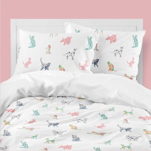 Housse de couette chat rose parure de lit pour filles : lit simple au très grand format, 100 % satin de coton | Décoration ludique pour chambre d'enfant, lavable en machine