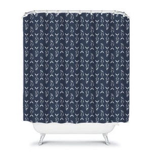 Navy Fish Shower Curtain - Gender Neutral Bathroom Decor - Mold Resistant Fabric, Rust-Proof Grommets, Extra Long image 1