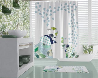 Watercolor Elephant Shower Curtain: Kids Animal Theme, Extra Long Fabric (70x83)
