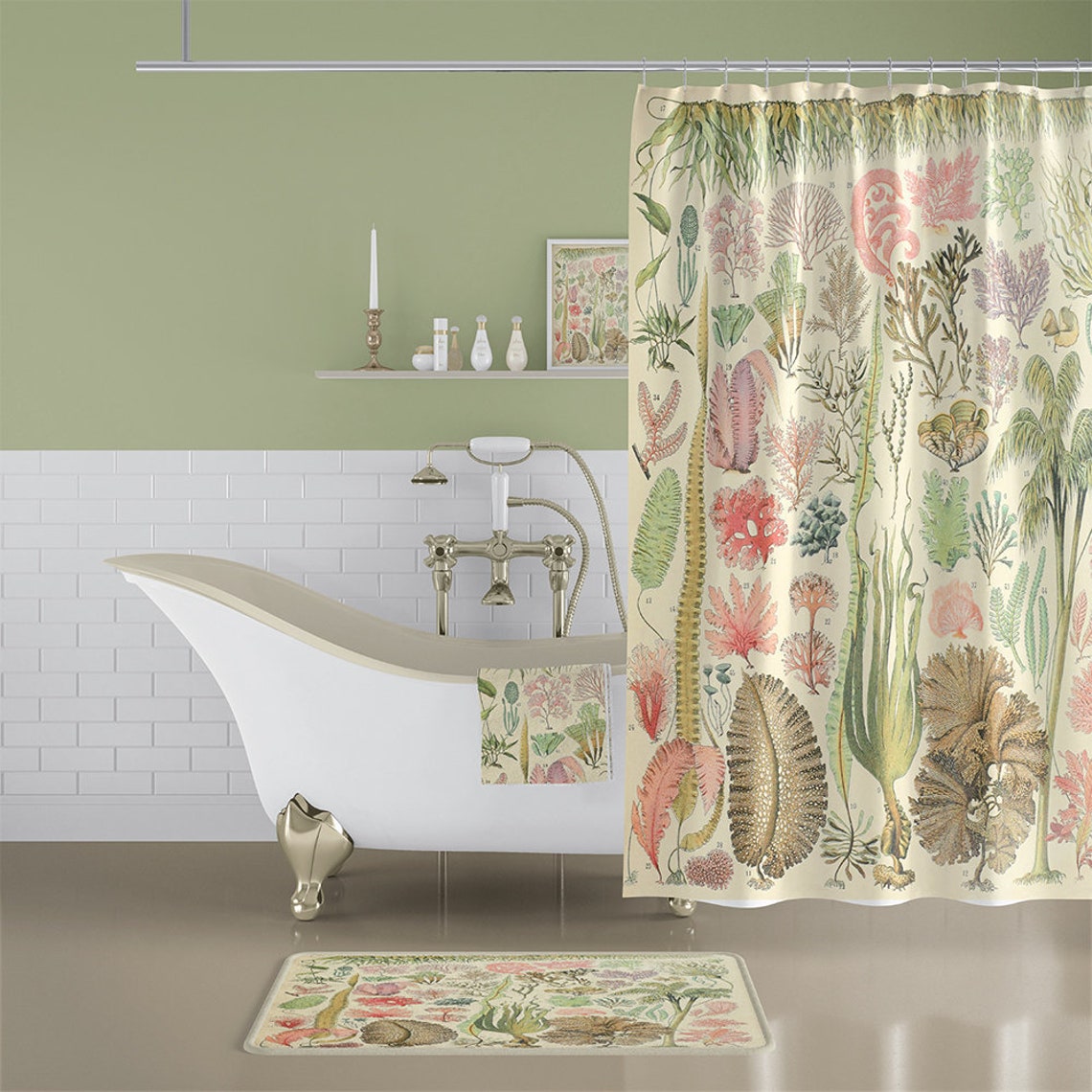 Botanical Shower Curtain. Vintage Floral Shower Curtains. Etsy