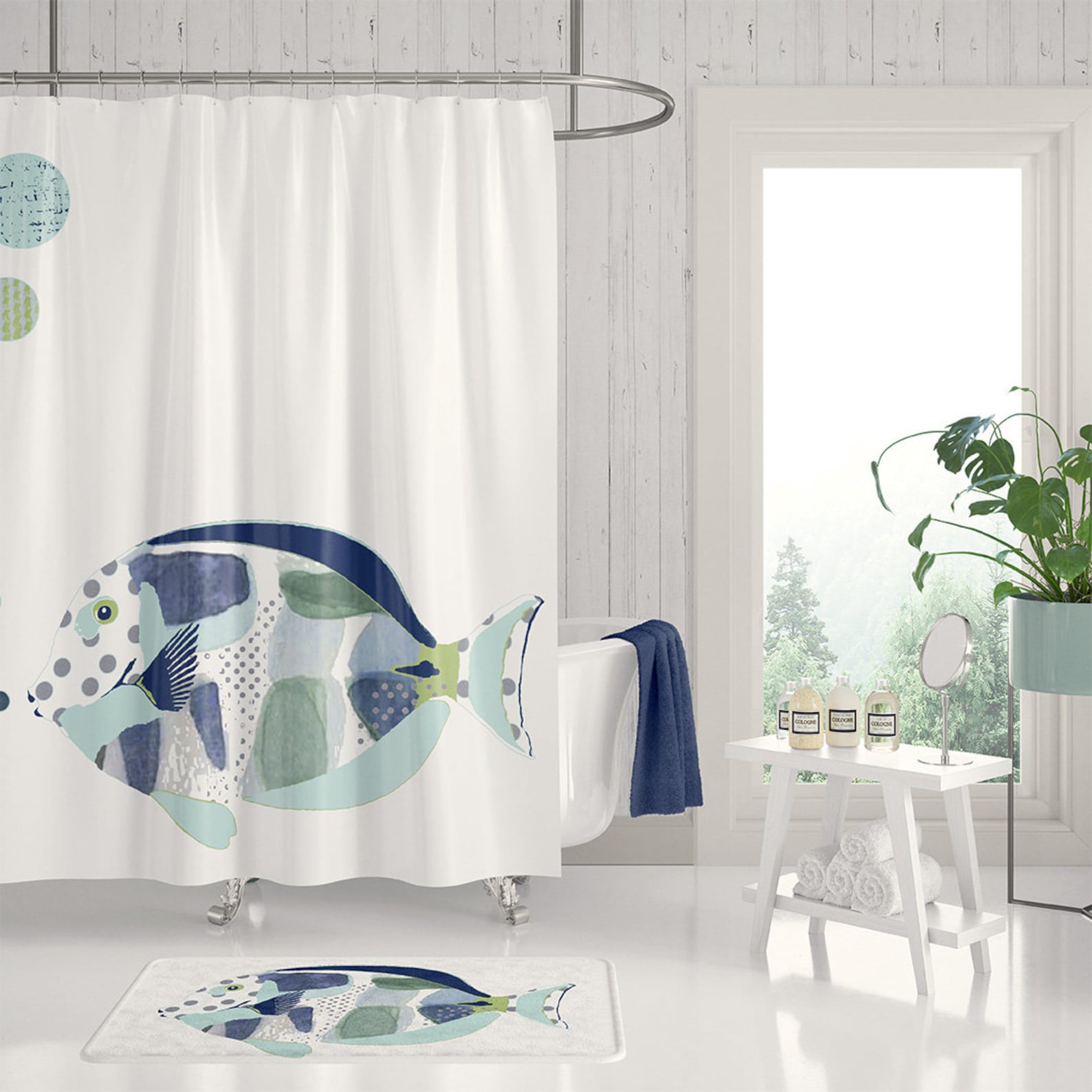Blue Fish Shower Curtain. Nautical Beach House Kids Bathroom Etsy