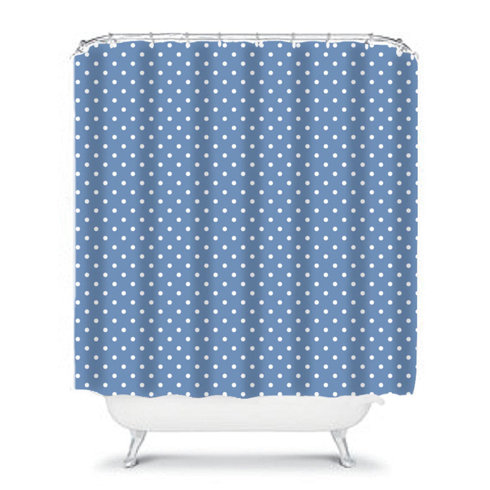 Blue and White Polka Dot Shower Curtain Minamalist Bathroom Etsy