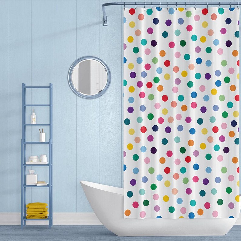 Polka Dot Kids Shower Curtain: Modern Children's Colorful Fun Bathroom Decor image 1
