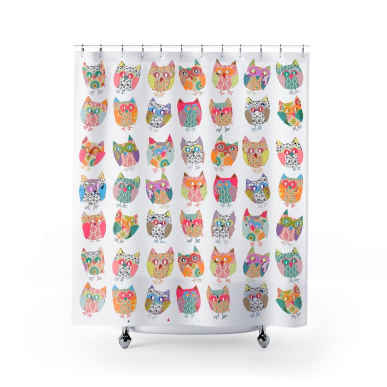 Owl Shower Curtains Owl Decor Owl Bathroom Decor Shabby Etsy