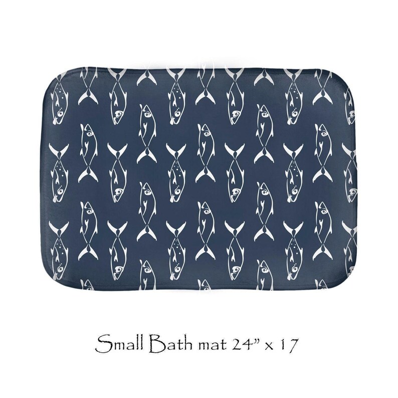 Navy Fish Shower Curtain - Gender Neutral Bathroom Decor - Mold Resistant Fabric, Rust-Proof Grommets, Extra Long image 6