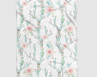 Desert Cactus Bloom Minky Baby Blanket: Floral Nursery Bedding, Soft Hypoallergenic Minky (Multiple Sizes, Machine Washable)