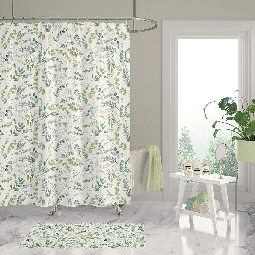 Botanical Shower Curtain. Leafy Green Floral Shower Curtains. Etsy Canada