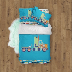 Blue Truck Duvet Cover Set: Cotton Sateen Kids Bedding
