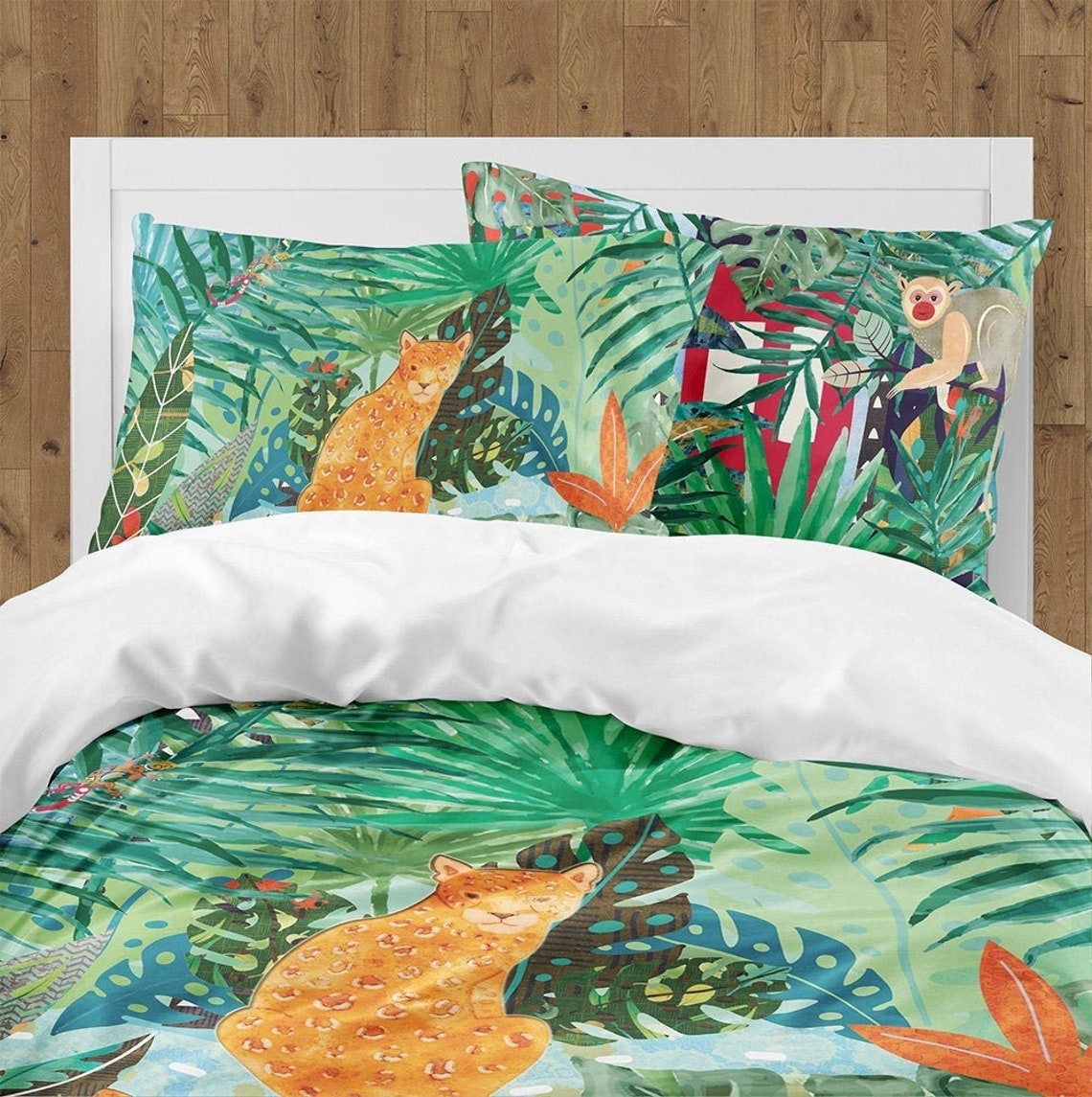 Jungle Duvet Cover Green Cotton Bedding for Kids Jungle Safari Etsy