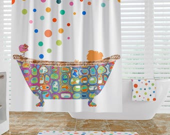 Modern Polka Dot Bubble Bath Shower Curtain – Kids Playful Polyester Design