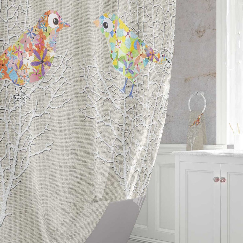 Beige Bathroom Decor Bird Shower Curtain. Beige Shower Etsy