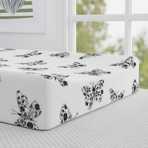 Butterfly Nursery Changing Pad Cover: Black and White Jersey Knit