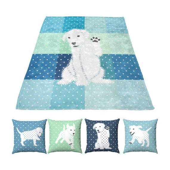 Puppy Dog And Stars Minky Baby Boy Blanket: Blue Nursery Bedding - Soft Printed Fabric, Hypoallergenic, Toddler & Baby Use